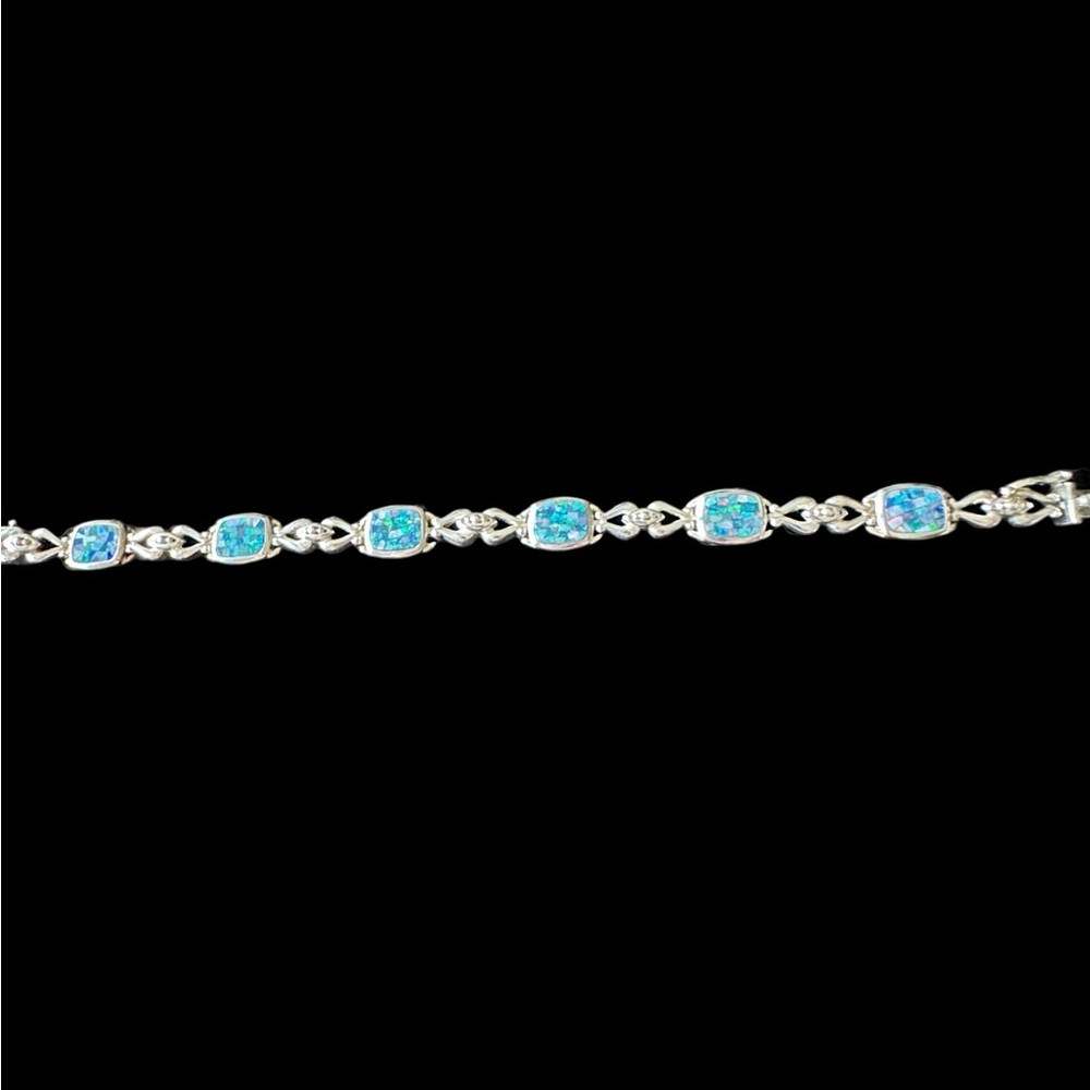Solid 8” Solid Sterling Silver 925 Mosaic Opal Te… - image 1